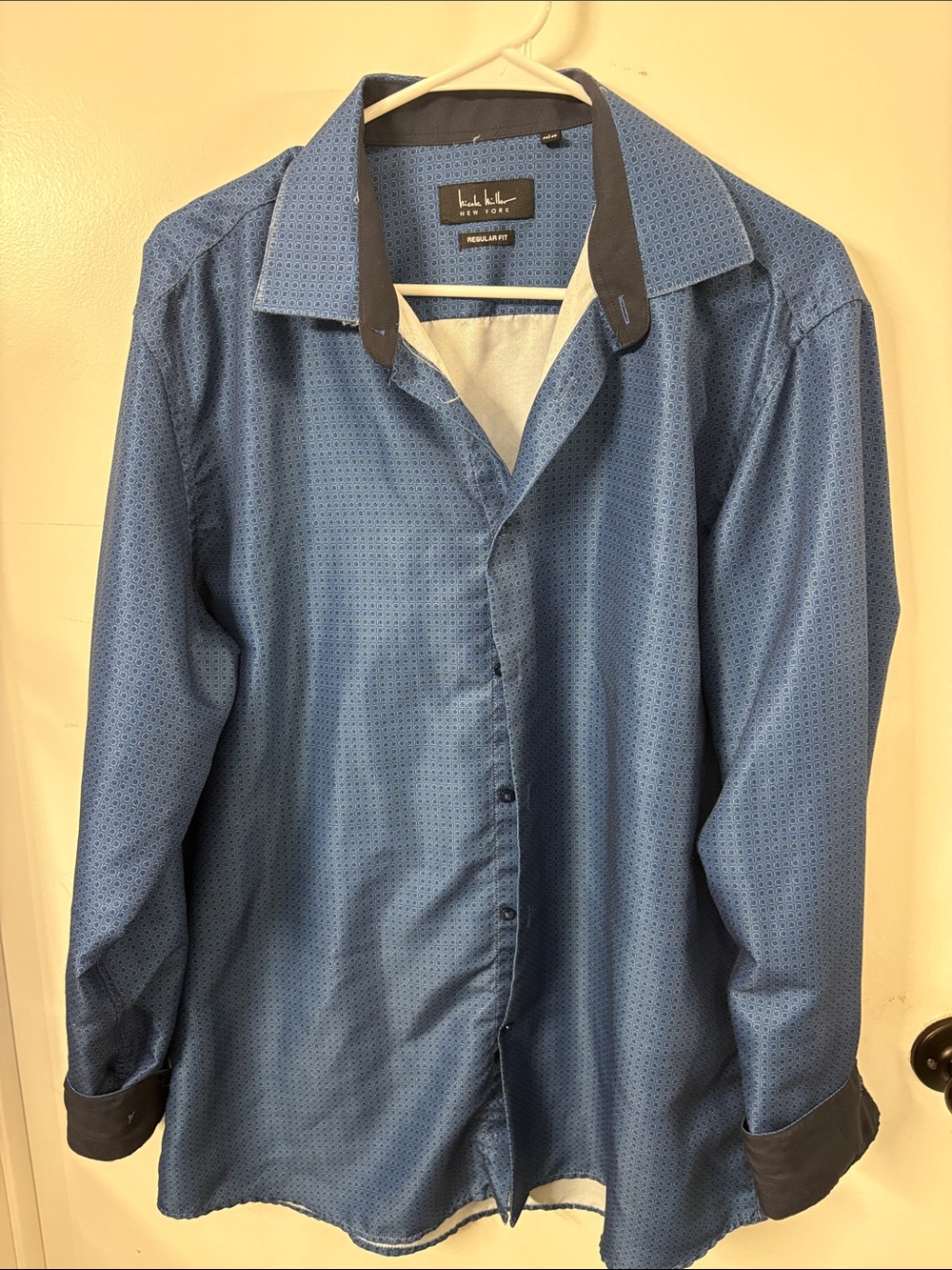 Kenneth Cole New York Blue Long-Sleeve Dress Shirt with Contrast Trim